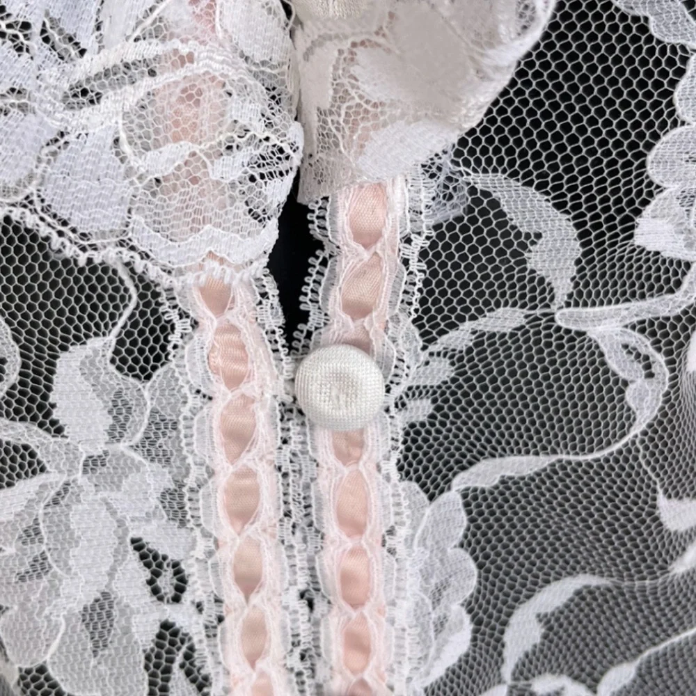 Vintage Delicates White & Pink Corset Lace Teddy L - Picture 3 of 6